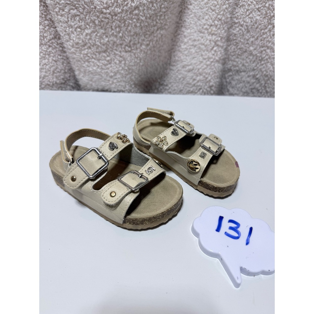 Bebe Girls Champagne Gold Double Strap Rhinestone Flower Sandals Kids Size 5